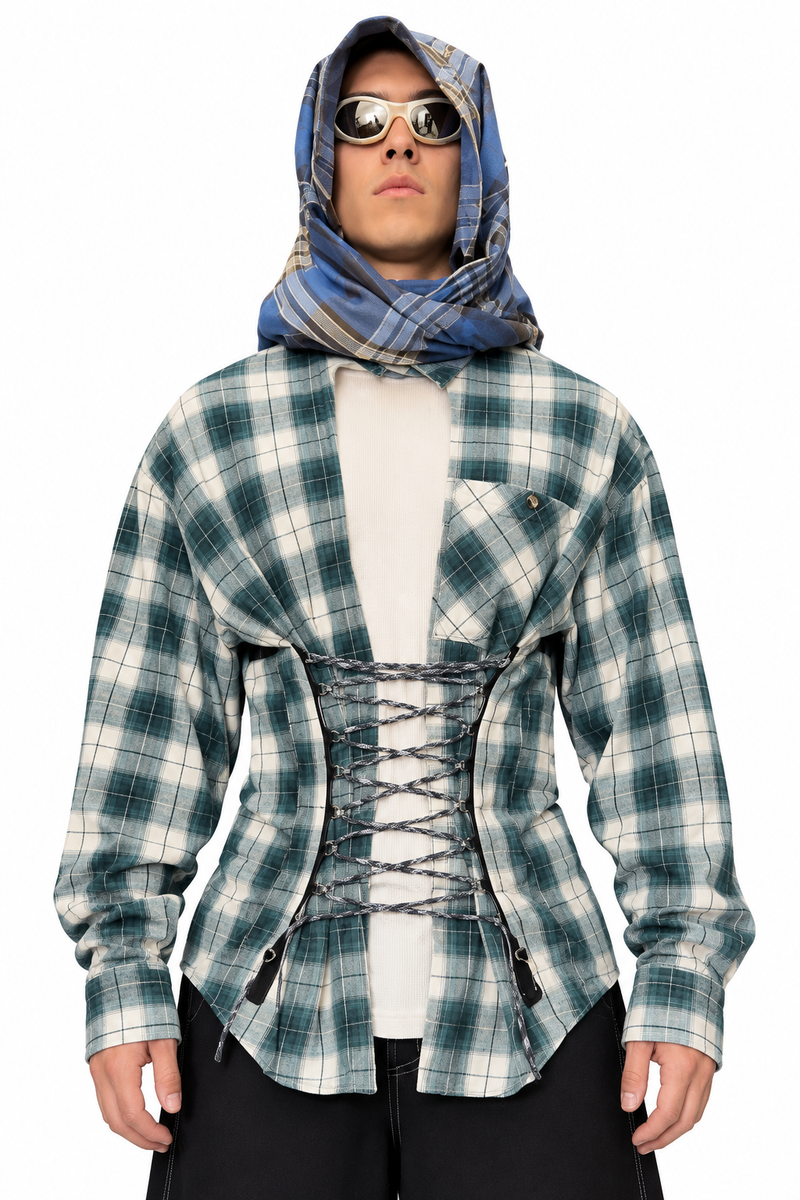 Flannel Corset- Turquoise